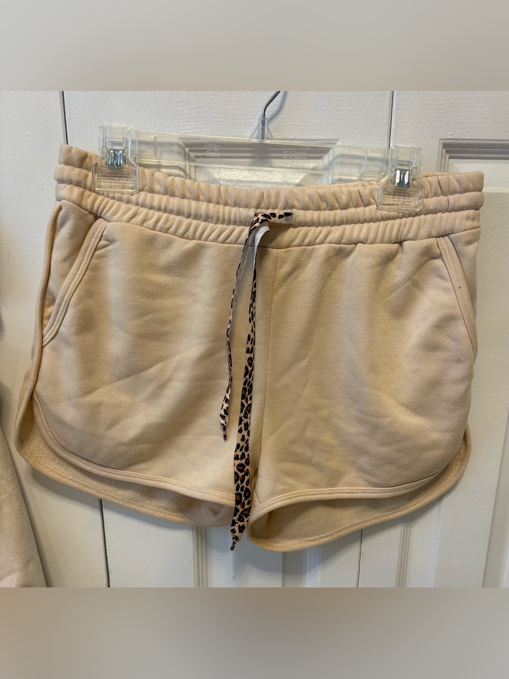 Fate Beige Athletic Lounge Shorts with Velvet Leopard Drawstring